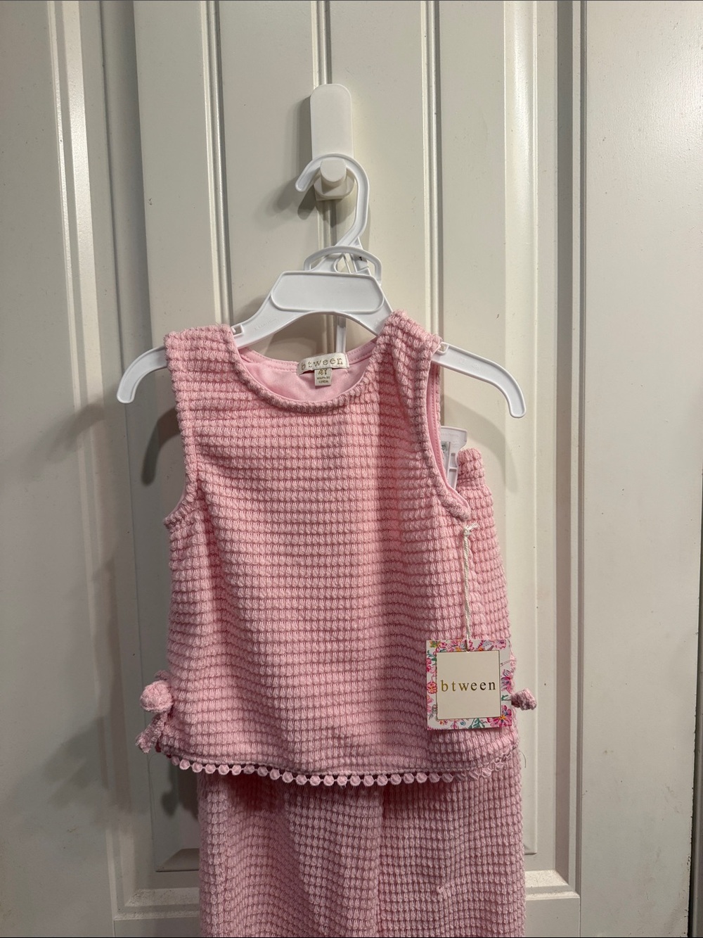 btween Pink Waffle-Knit Girls' Two-Piece Set with Pom Trim